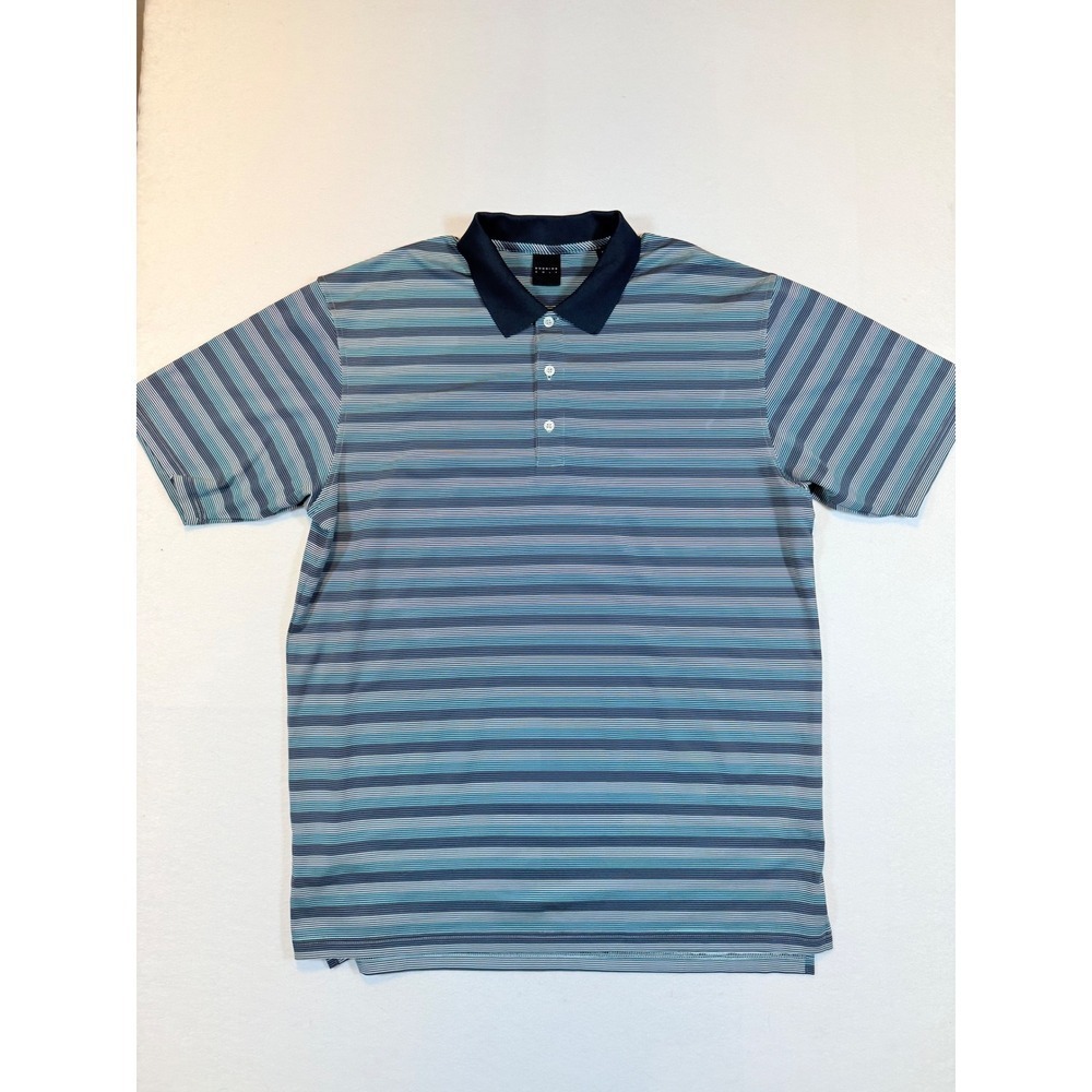 DUNNING Golf Polo Shirt Mens XL Striped Teal Blue Short Sleeve Collared